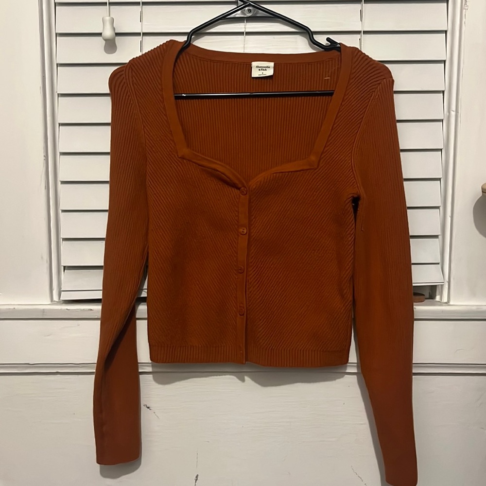 Cotton orange cropped Abercrombie cardigan